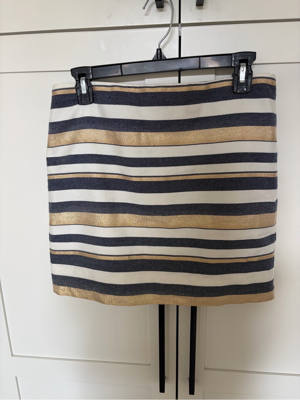 J. Crew Striped Mini Skirt in Navy, White & Gold